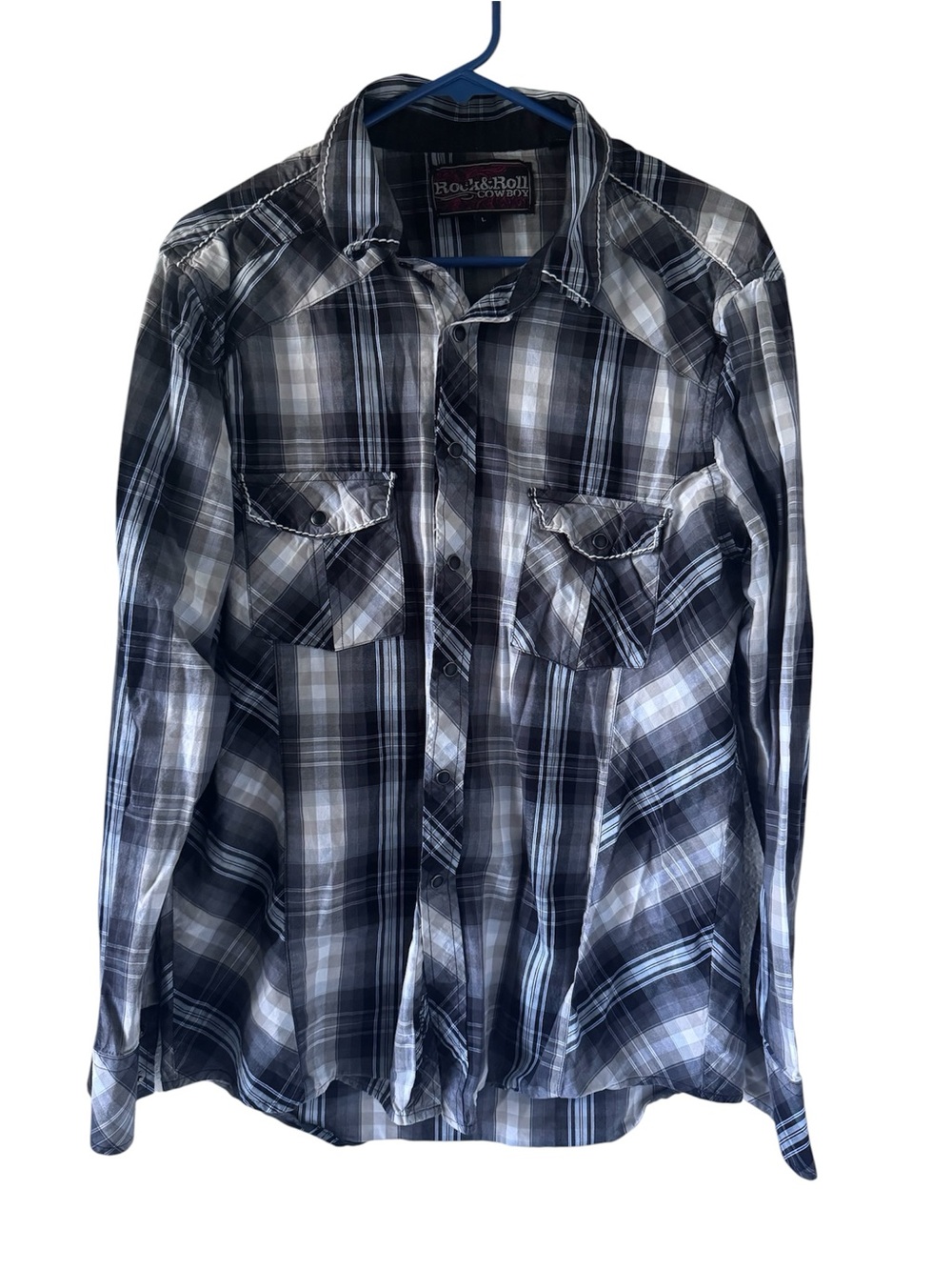 Rock & Roll Cowboy Black & Gray Plaid Western Button-Down Shirt - Large